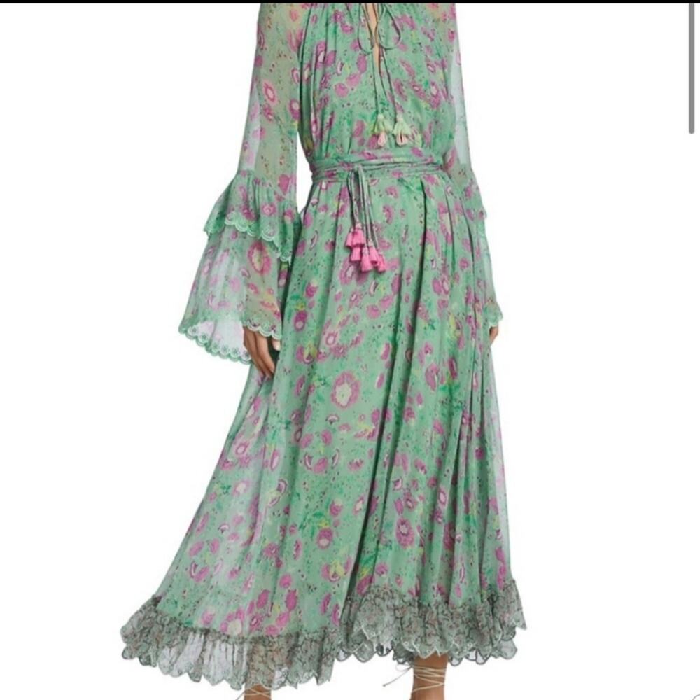 NWT Hemant & Nandita Hera Long Floral Dress Green Midi Medium $546 Retail